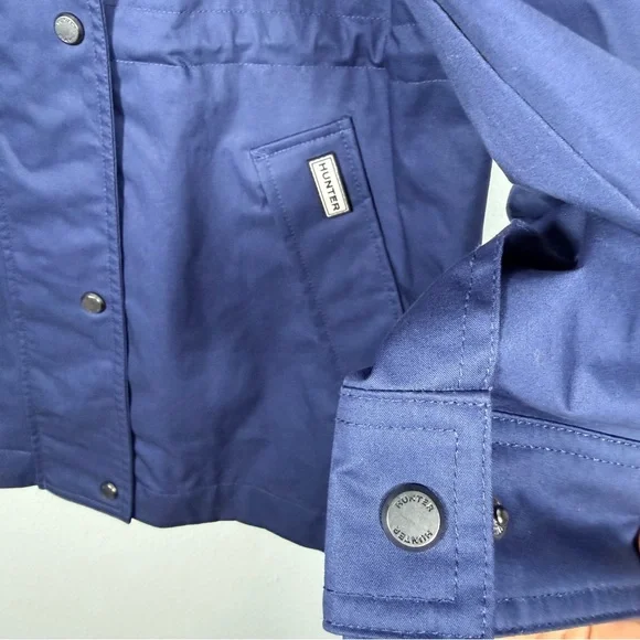 Hunter Cotton Smock Jacket Navy Water Resistant Hooded Women’s XS Mid-Length - Picture 6 of 10